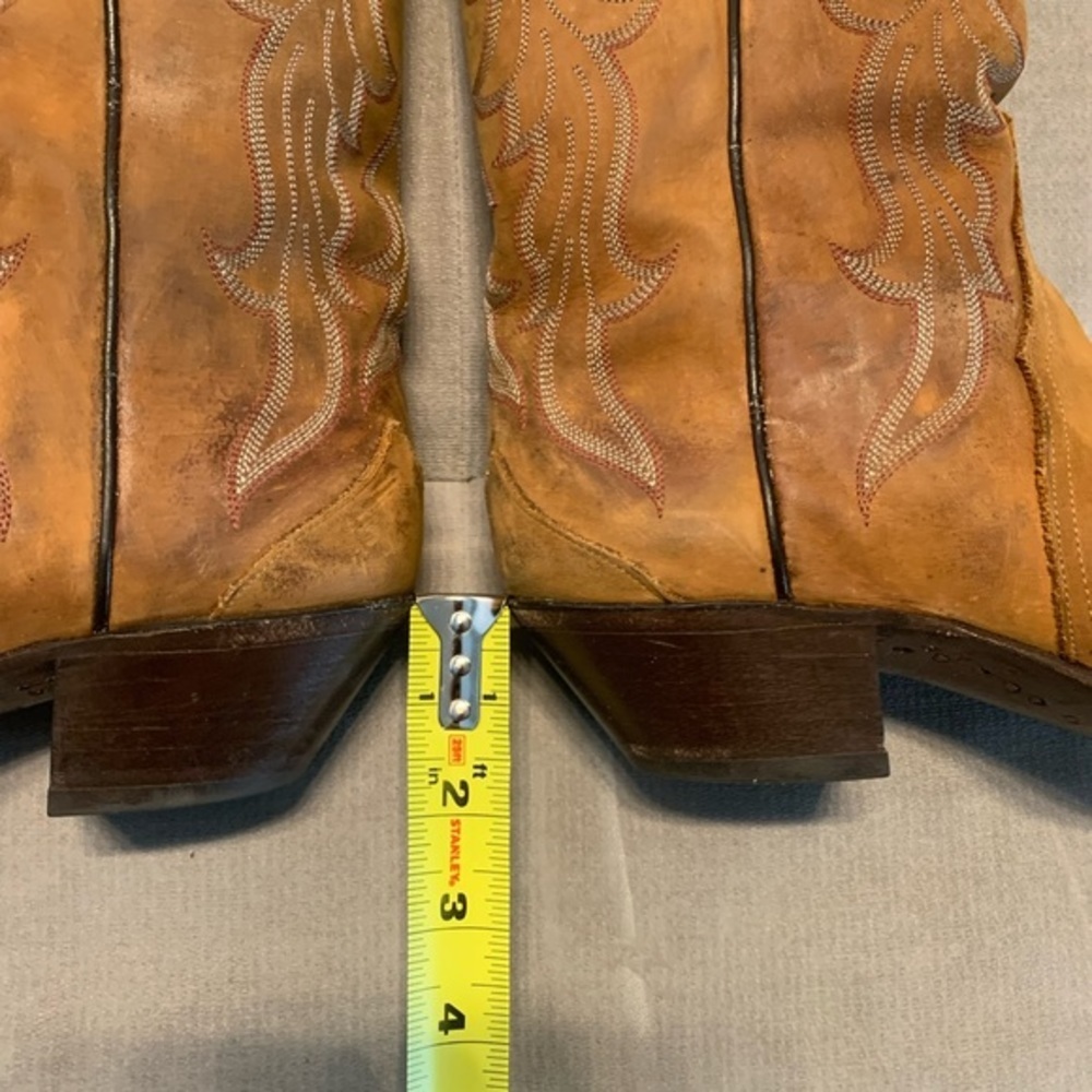 Tony Lama Cowboy Cowgirl Western Boots Leather Embroidered Brown Tan Size 8.5M - Picture 10 of 12